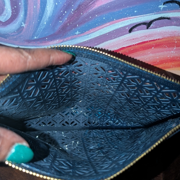 Tory Burch Navy Blue Lace Cutout Clutch Wristlet - Picture 3 of 3